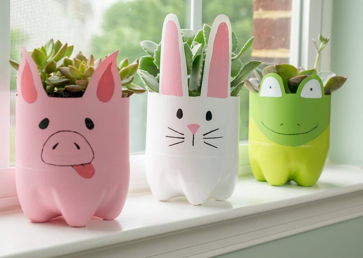 7 Creative Ways To Recycle Plastic Bottles Blog Recyclops   Soda Bottle Animal Planters 